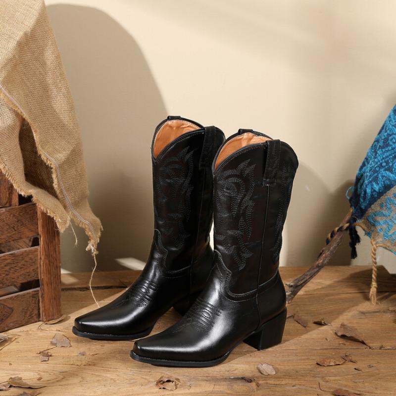 2024 Hot Sale Women's Vintage Embroidery Cowboy Western Boots Retro Concert Cowboy Over-the-Knee Women's High Boots Botas Mujer