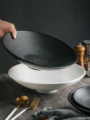 12inches European Ceramic Bucket Bowl Black White Thread Fruit Salad Dessert Plate Large Western Soup Bowl Kitchen Tableware New