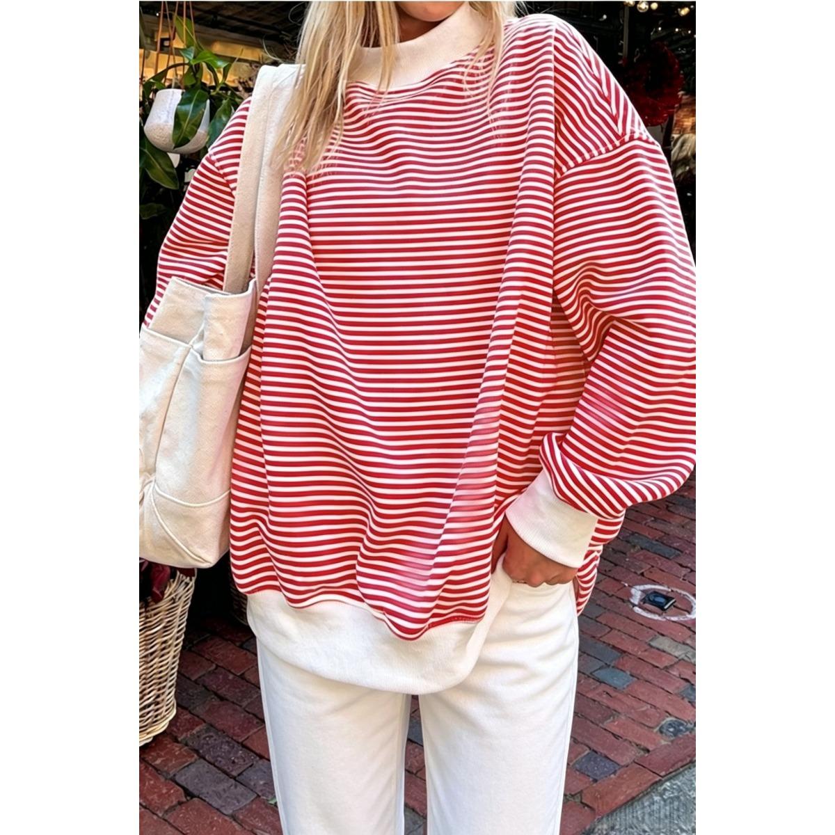 Fall Winter New Women s Colorblock Striped Turtleneck Long Sleeve Casual Sweatshirt, Crossbody European American Fashion S красный
