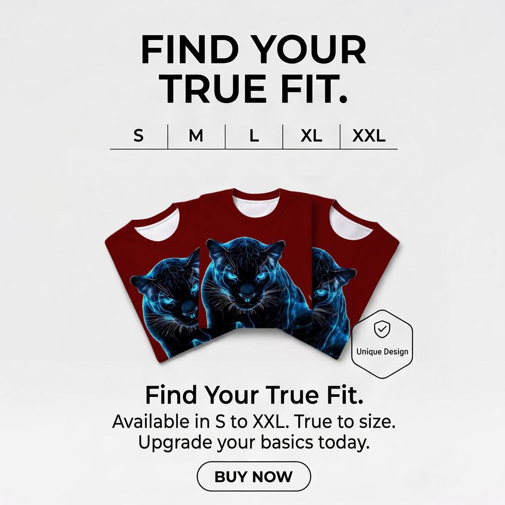 Neon Blue Panther 3D All Over Print Men's Crew Neck T-Shirt