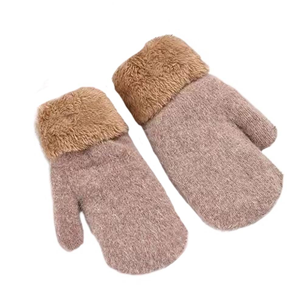 Kaschmir-ähnliche Fäustlinge für alle Finger Einfarbig Pelz Gestrickte Handschuhe Winterhandschuhe Damen Mädchen