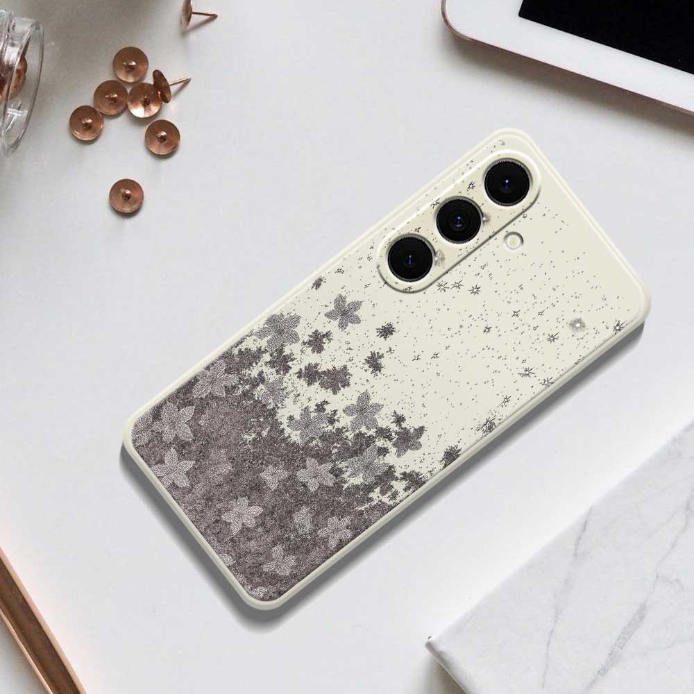 For Samsung Galaxy S25+ Case Grey Flowers Pattern Printing Straight Edge TPU Phone Back Cover