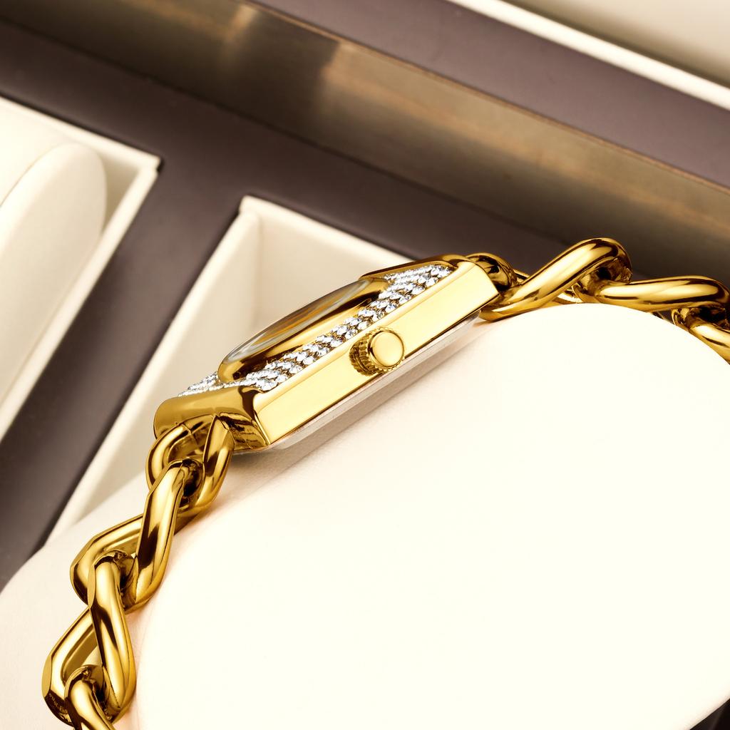 Yalalusi Luxury Full Diamond Square Disc Women'S Watch Chain Strap Women'S Watch Fashion Temperament Waterproof Quartz Watch