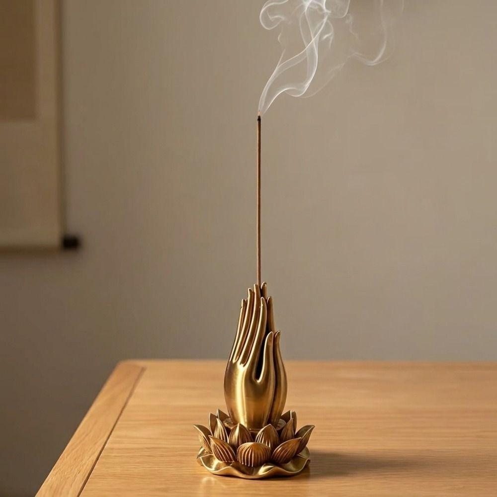 3D Printed Lotus Hand Incense Holder Praying Hand Vintage Tabletop Incense Base Lotus-Base Minimalist