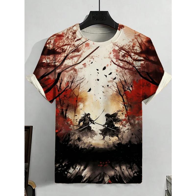 Men's Japanese Ukiyo-E Printed T Shirts Short Sleeved Tee Tops 3D Print O-Neck Shirts Party Summer Casual Men's Clothing Apparel