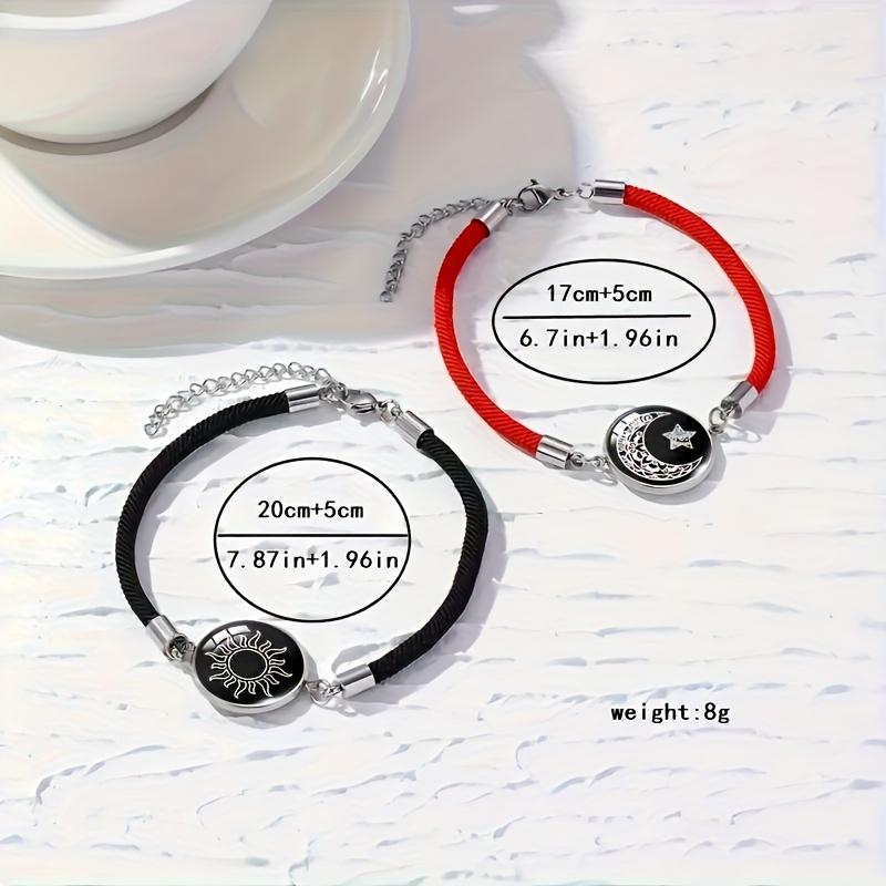 2-teiliges Mode-Paar Sonne&Mond&Stern Freund und Freundin Geschenkbox,Leuchtendes Armband-Set,Edelstahl Nicht Verblassend