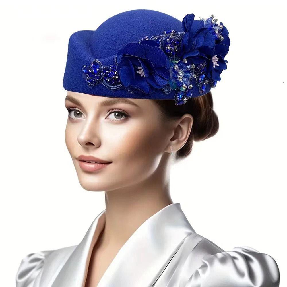 Cappello Turban Fiori Fatto a Mano alla Moda Berretti Morbidi con Strass Cappello da Steward Retrò Traspirante per Feste Serate