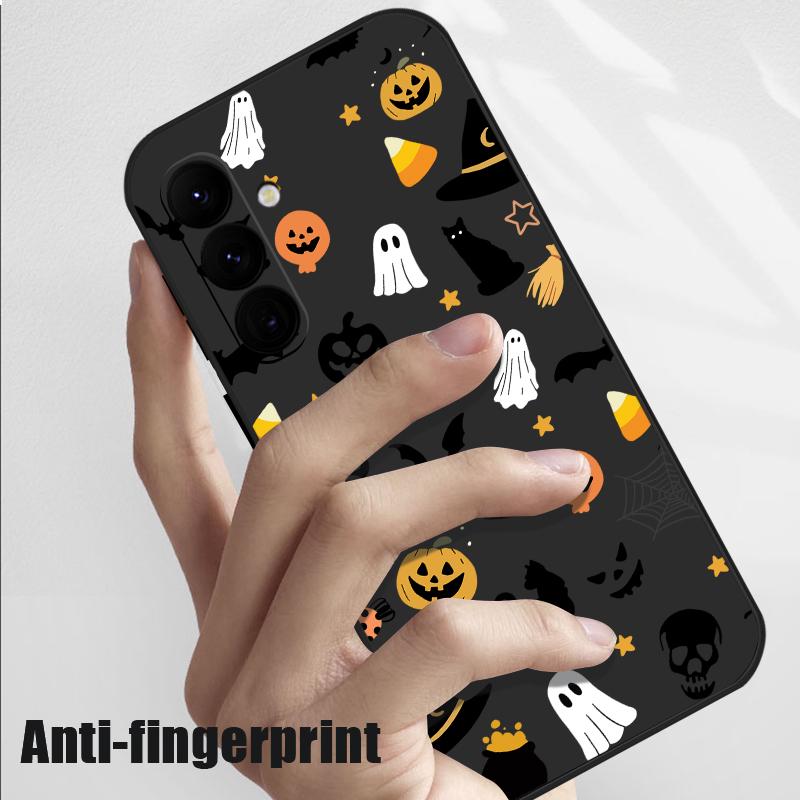 Ghost Pumpkin Pattern Phone Case For Samsung Galaxy A55 A54 5G A56 S25 A53 A52 A14 A34 A15 A35 S23 S24 Ultra S20 FE S21 S22 Soft TPU Lanyard Cover