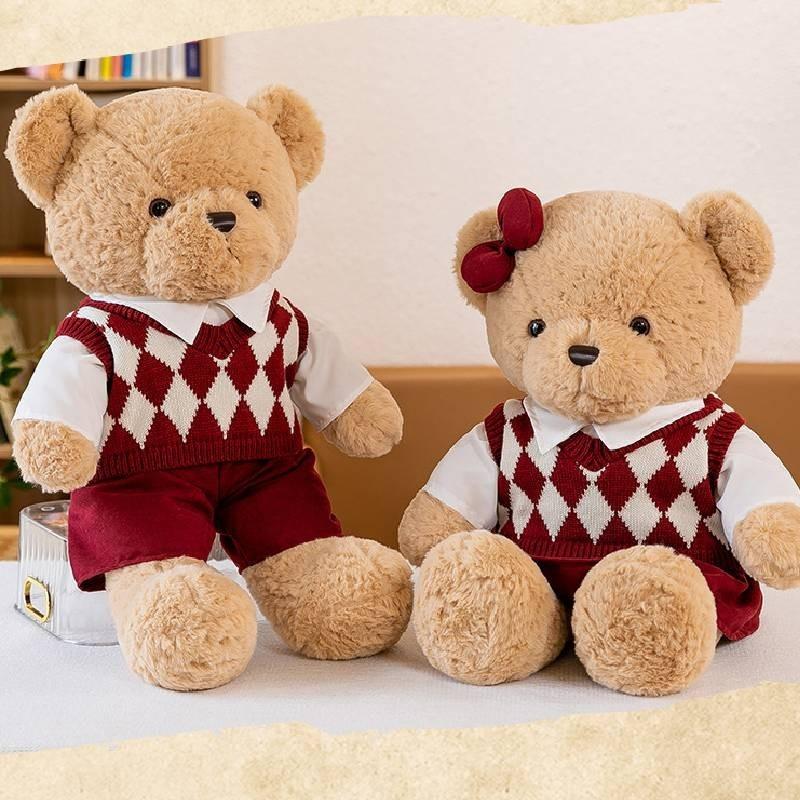 Cute Teddy Bear Plush Toy For Couple Creative Sweater Design Birthday Gift For Girls Pp Cotton Filling Short Plush 45cm