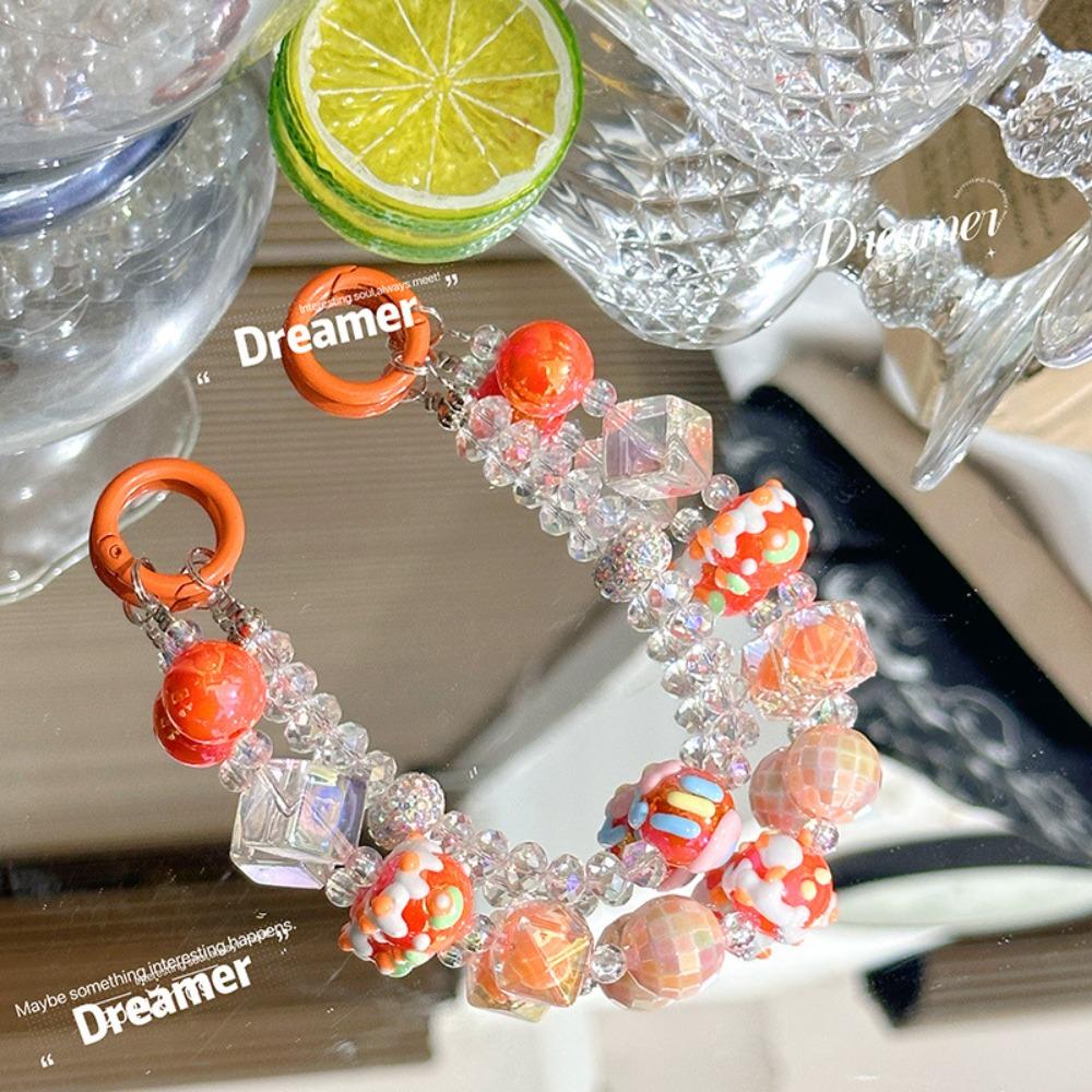 

Double Chain Bag Pendant Keychain Glass Phone Lanyard Fashion Mobile Phone Strap оранжевый