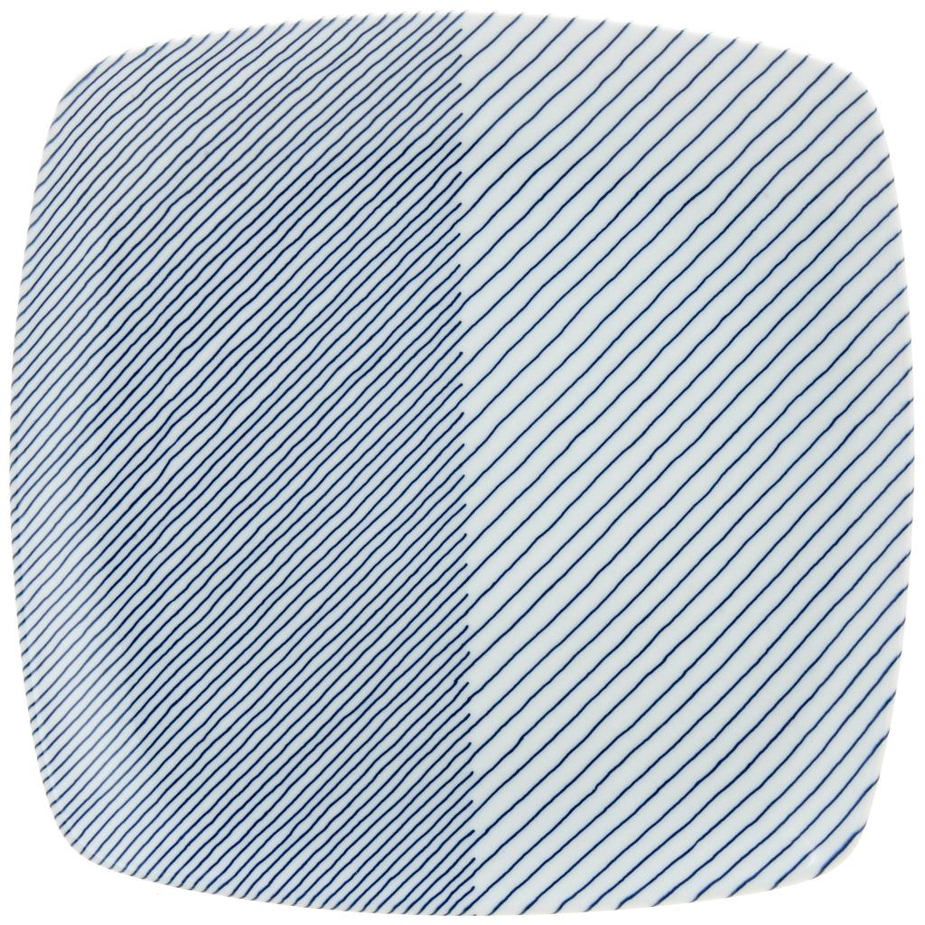 Hakusan Square Serving 27 x 27 x Layered Hasami Made in Japan Pottery, Plate, Blue, Approx. 4.3 cm, Stripes, KASANEJIMA, Ware,