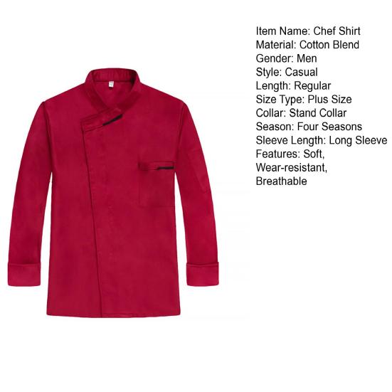 Women Men Chef Shirt Breathable Sweat Absorption Solid Color Long Sleeves Stand Collar Cooking Restaurant Plus Size Unisex Pocket Chef Uniform