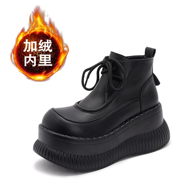 Thick-soled Martin boots women's velvet 2025 autumn and winter new short boots versatile boots small height increase medium boots women's boots