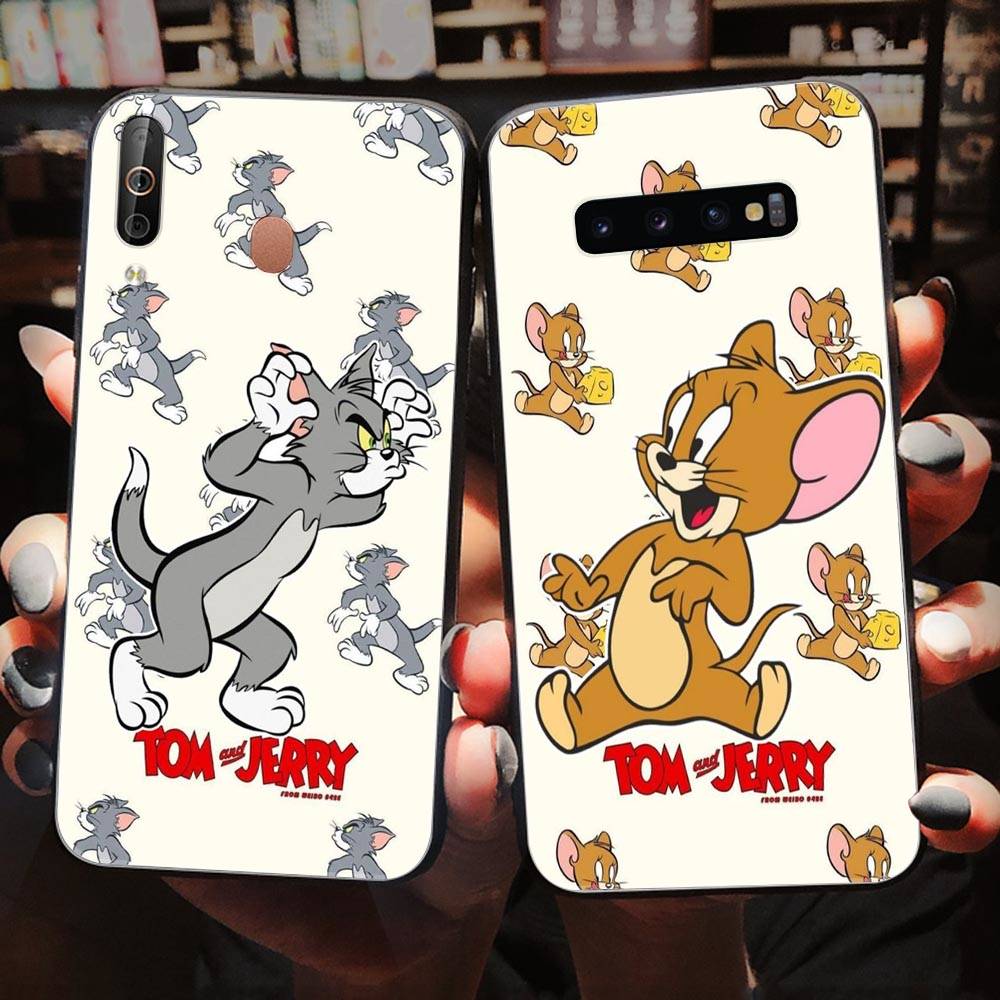 J-9 Tom and Jerry Black Case for iPhone 16 15 14 13 12 Samsung S24 S23 Ultra Xiaomi POCO Redmi Note Realeme Moto OPPO A15 Realme VIVO Pro Max Plus 5G