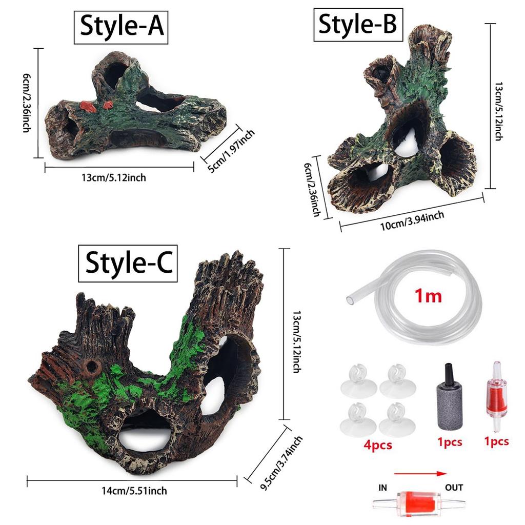 Baumhaus-Design Harz Aquariumhöhle - Lebensechtes Fisch- & Garnelenversteck mit Fluchtloch | Aquarienlandschaftsdekoration