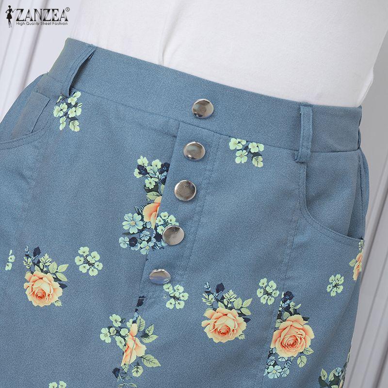 ZANZEA Womens Casual Floral Print Mesh Splice Hem Summer Midi Skirts