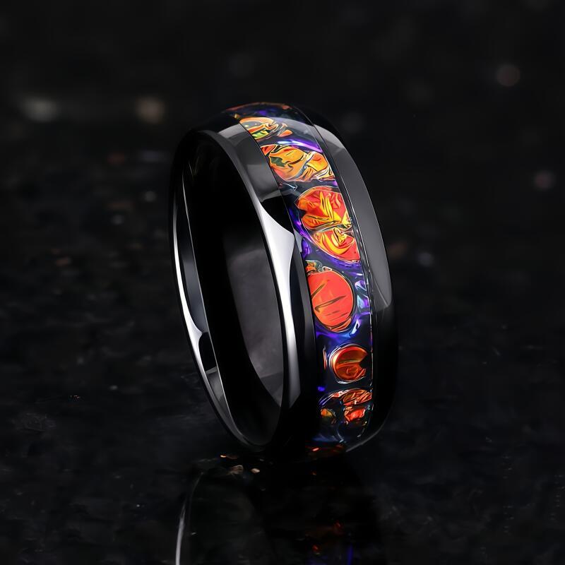 8MM Unique Men's Fashion Stainless Steel Rings Red Abalone Shell Inlay Wedding Band Jewelry Engagement Party Steel Ring Gift