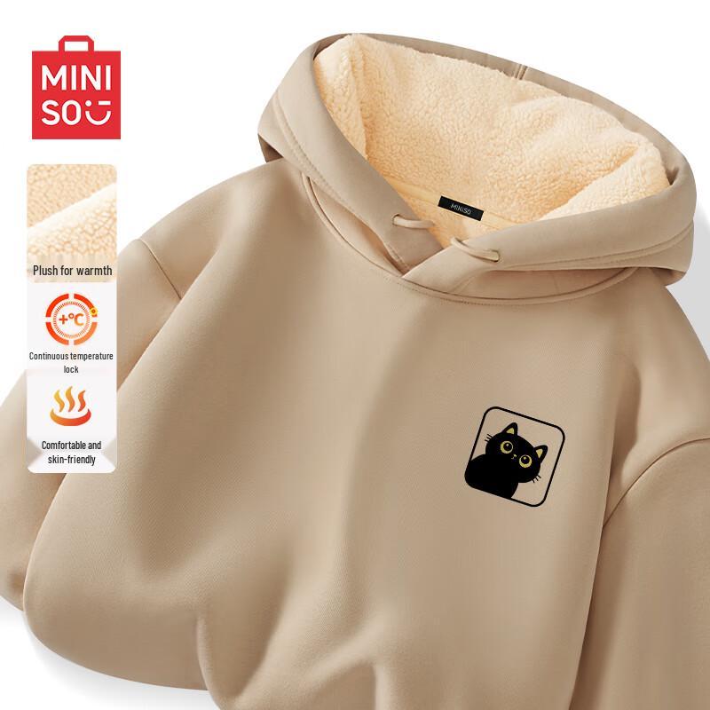 MINISO Men's Fleece Lined Hooded Sweatshirt with Cat Spirit Badge