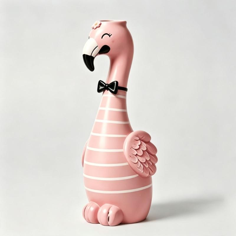 Cartoon Flamingo Decorative Vases In Resin, Whimsical Long Neck Bird Figurine for Styling Shelves, Desks, and Nightstands Displays