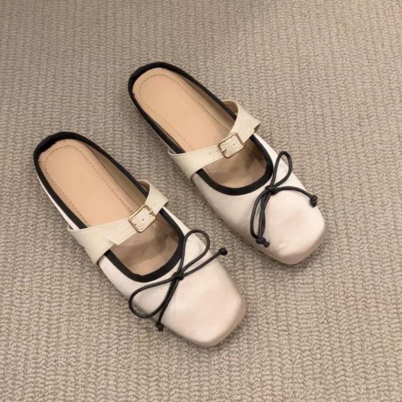 

Мода Весна Новый Стиль Низкий Каблук Женские Квадратный Носок Неглубокий Вырез Бант-Бабочка Металлическая Пряжка Линия с Мягкой Подошвой Нескользящие Тапочки 40