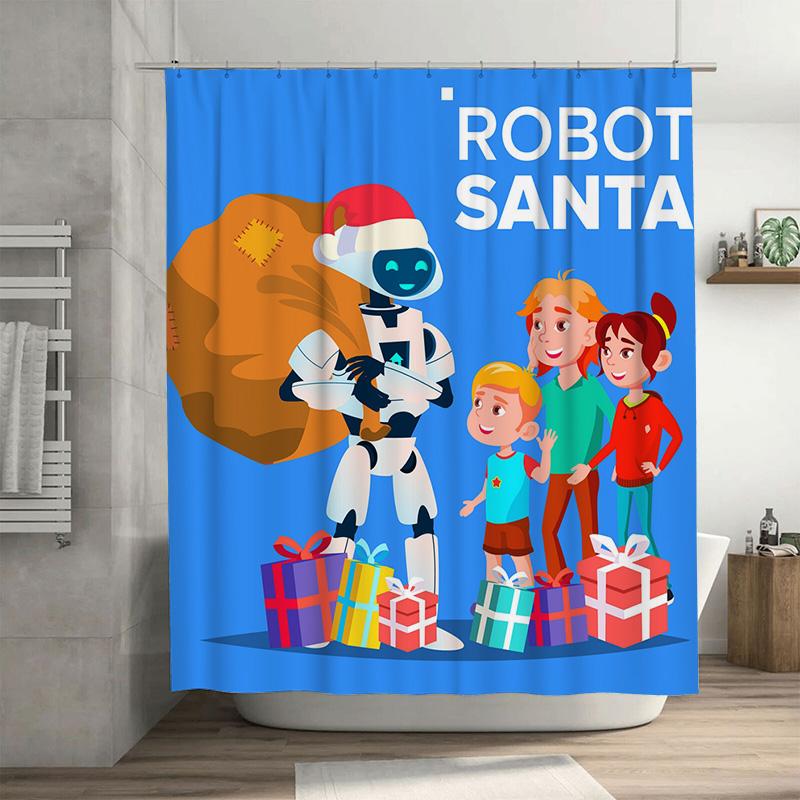 

TU Christmas Santa Claus Family Shower Curtain Festive Holiday Bathroom Decor Waterproof Backdrop 90x180cm35x71in