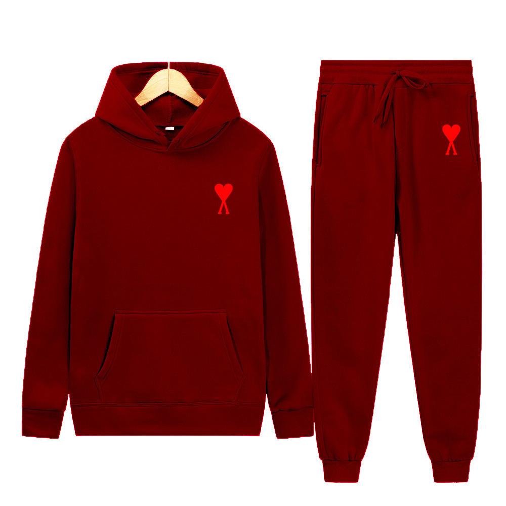 Trendy Classic Style With Heart Print Both Men Women Couple Hooded Sweatshirt Set