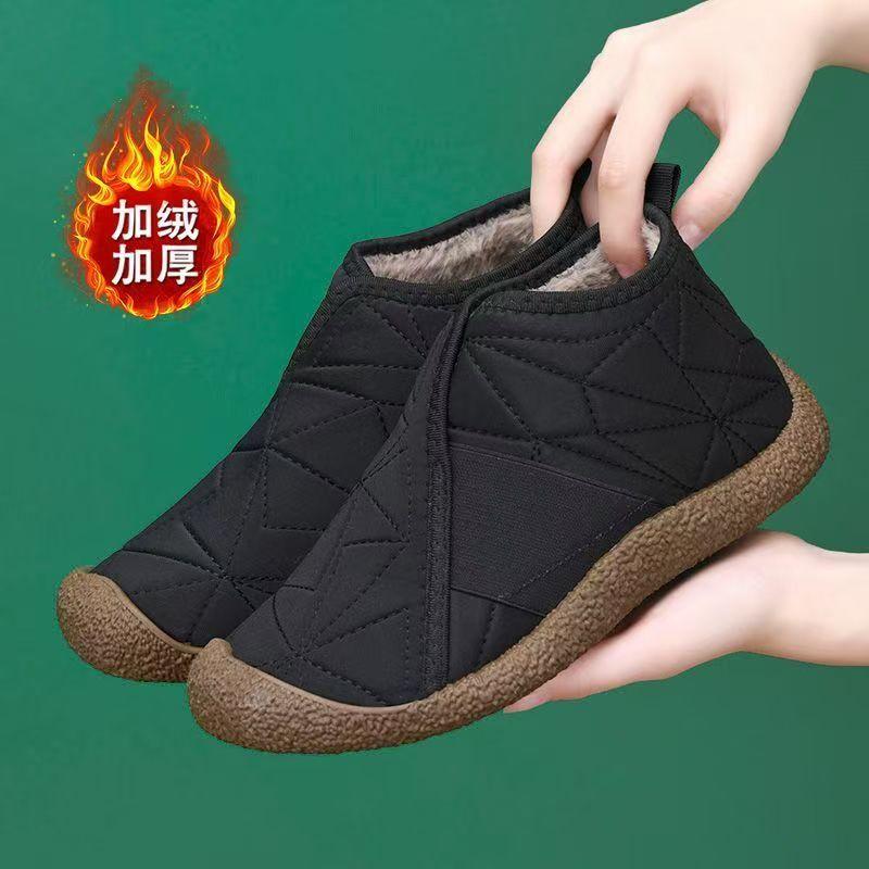 Thickened snow boots women's winter waterproof and non-slip velvet warm-soled mid-top cotton shoes simple women's cotton shoes