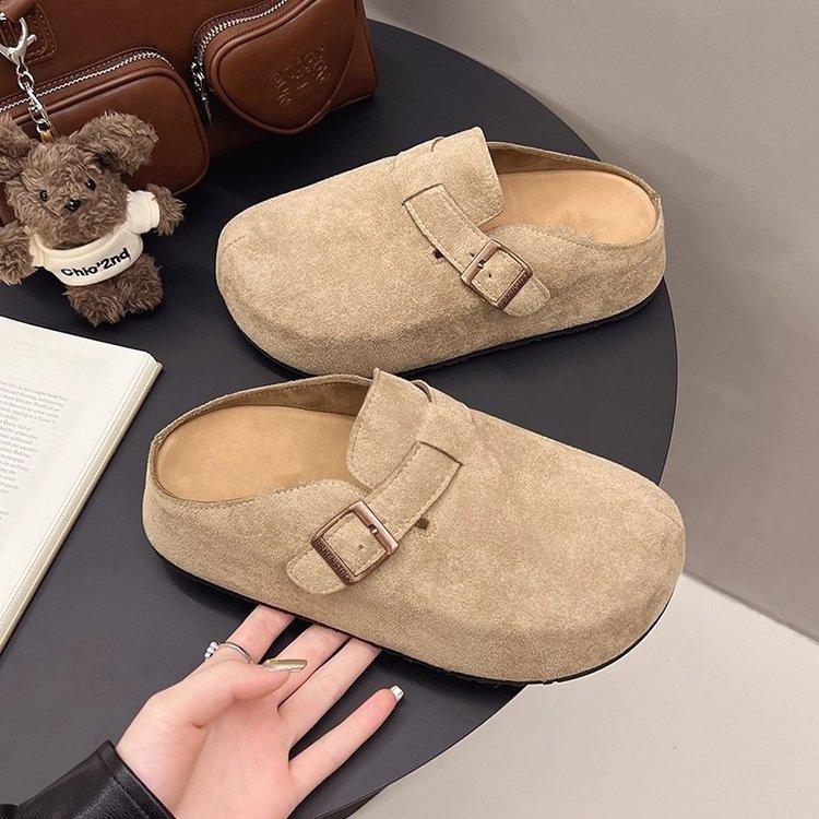 

Thick-soled Birkenstocks, new spring retro lazy inner heightening bag head and half slippers 35 бежевый