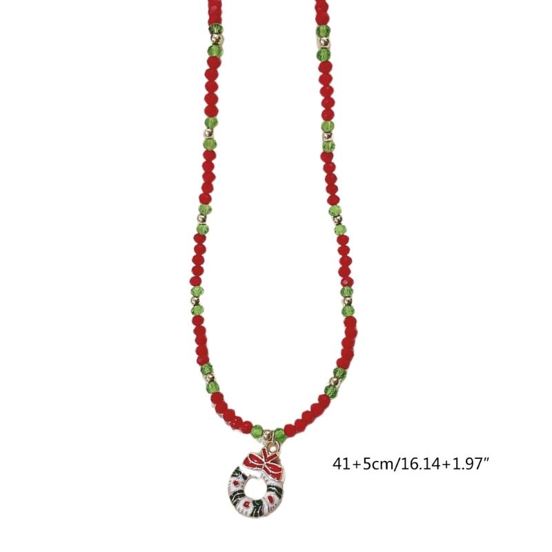 Fashion Cartoon Christmas Pendant Necklace Elegant Collar Necklace Choker Holiday Beaded Charm Neck Chain Party Jewelry