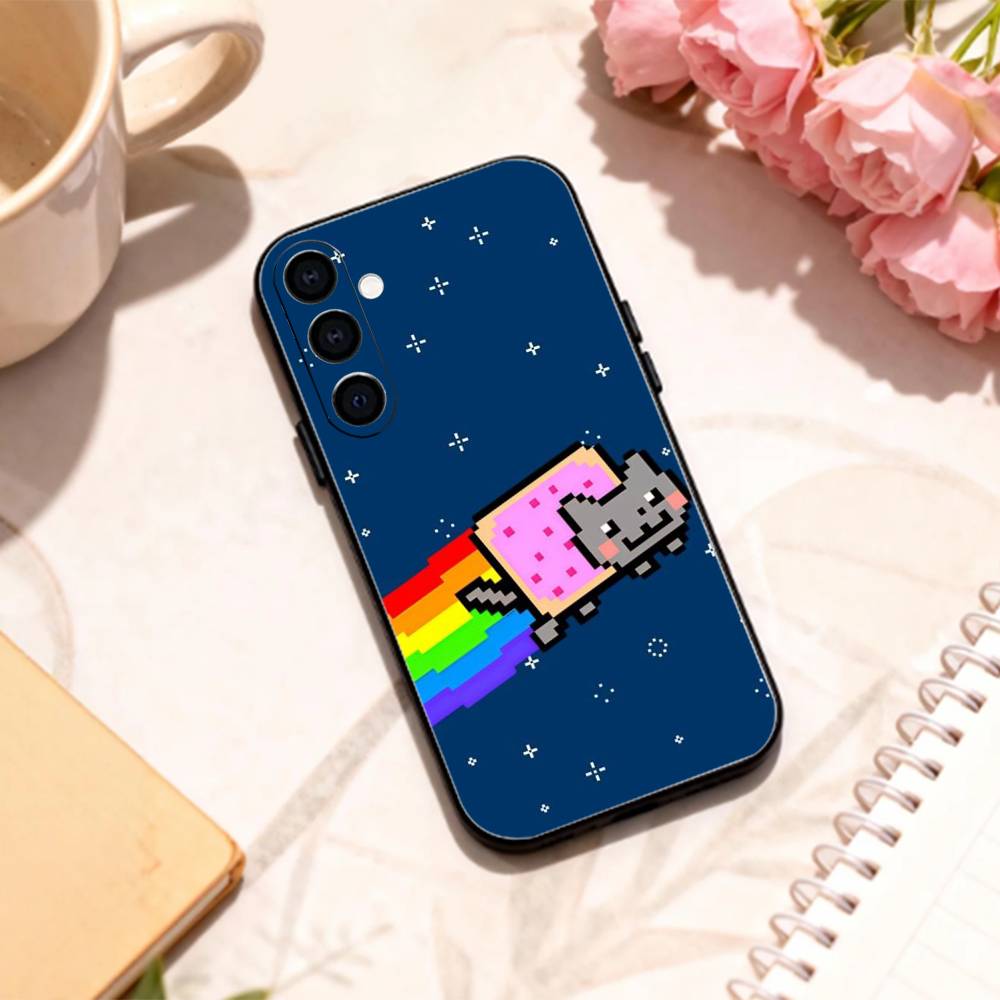 LOVELY N-Nyan Cat Phone Case For Samsung Galaxy A73,A72,A71,A70,A53,A52,A51,Others Soft Black Shell