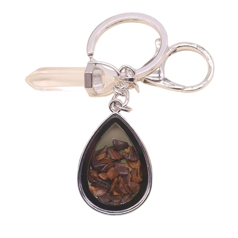 Natural Stone Crystals Teardrop Shape Photo Locket Keychain Featuring Diamonds Cut Designs for Sentimental Gifts
