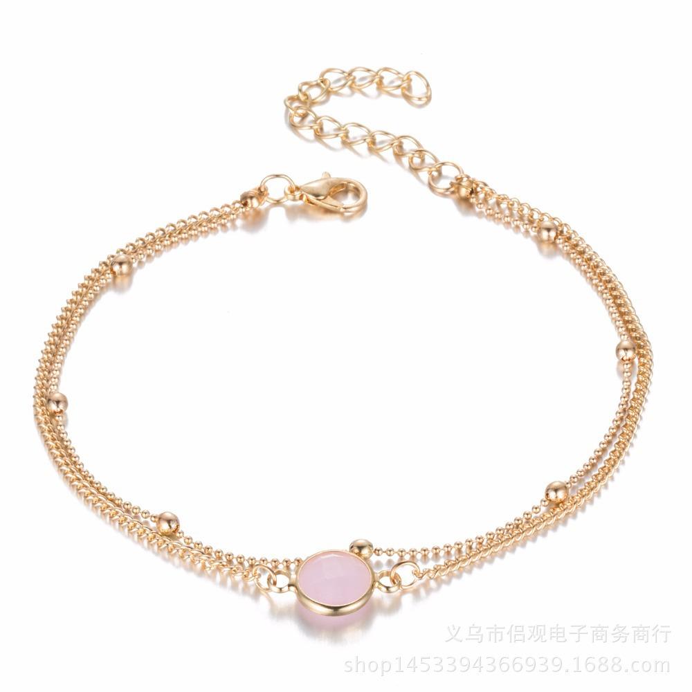 Bohemian Double Layers Anklet Fashion Opal Crystal Anklets For Women Beach Barefoot Bracelet Ankle On Leg Female Ankle Jewelry