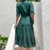 Summer Sweet Elegant Retro Bow Decorative Bubble Sleeves Solid Color Dress Drape