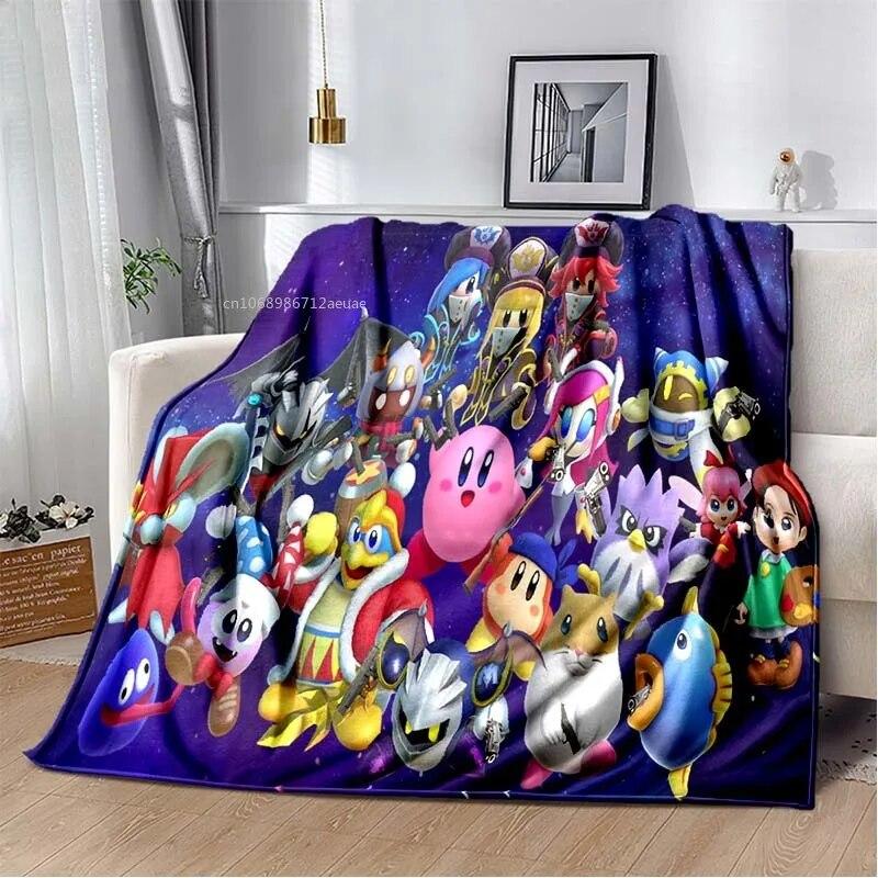 Kawaii Kirbys Pătură de flanel Cadou pentru copii, fete, roz, artă de desene animate, ușoare, calde, cadou de zi de naștere
