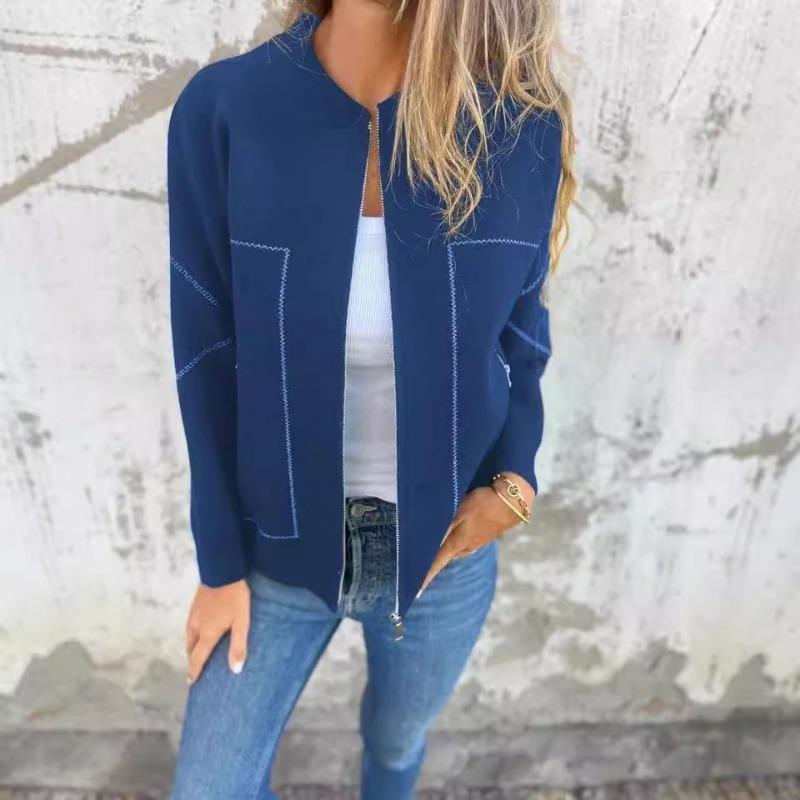 Autumn and Winter Women's Casual Zip Solid Colour Jacket Casual Fashion Solid Color Pocket Cardigan Jacket Women's