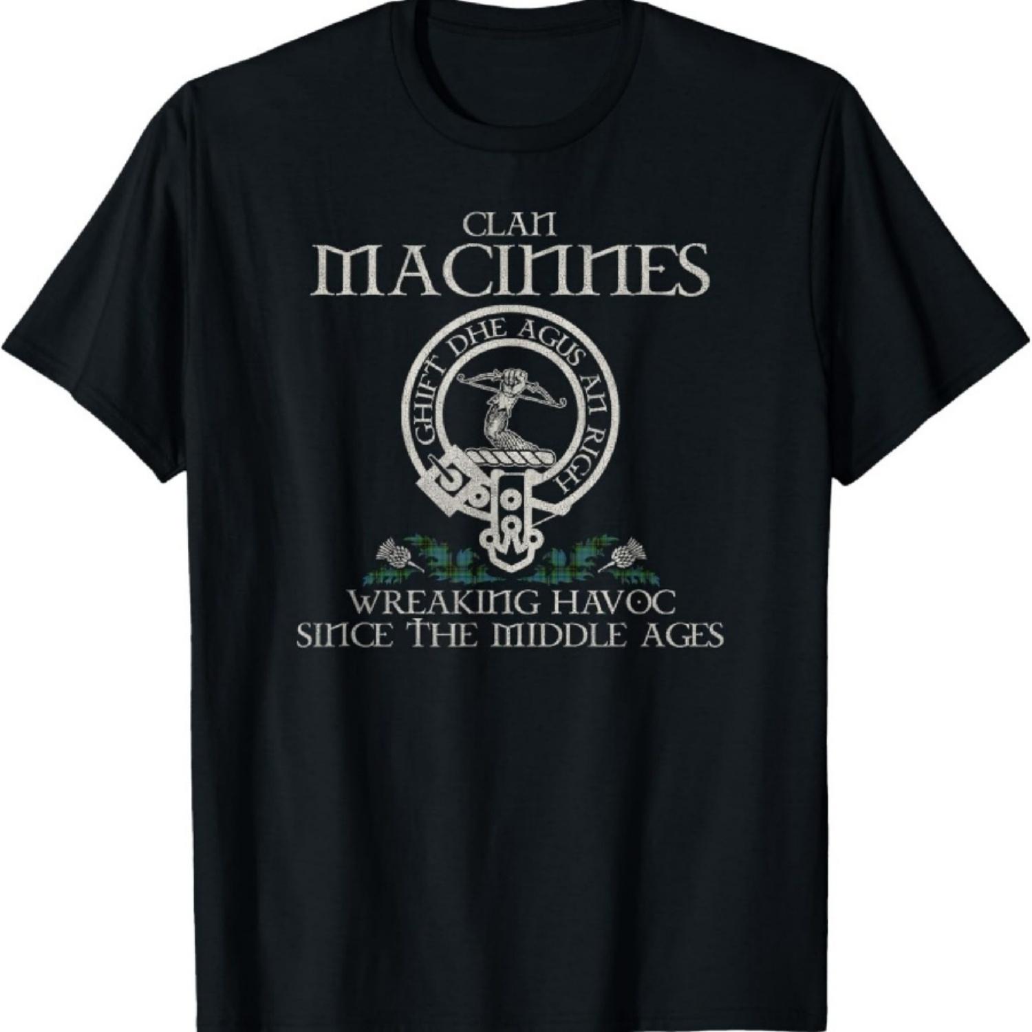 

Clan MacInnes tartan crest Thistle vintage T-Shirt XXXXXL чорний