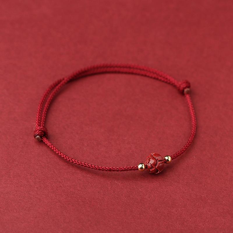 Cinnabar Lotus And Titanium Bead Protection Lucky Red String Natural Cinnabar Protection Bracelet Gift
