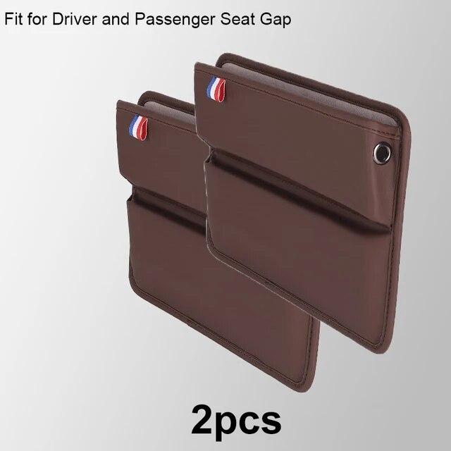 Organizador de espaço para assento de carro em couro PU Bolsa lateral para assento dianteiro de carro para chaves de celular Óculos Reservado Furo para cabo de carregamento Suporte para telefone