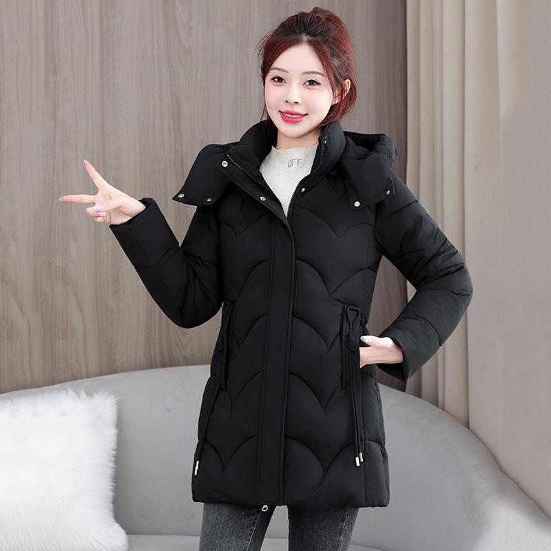 Women's Korean Style Slimming Mid-length Cotton Jacket - Winter 2026 Fashion, Plus Size Available