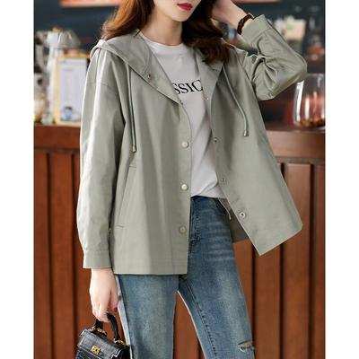 Short Jacket for Women Small Person Spring and Autumn New Hooded Short Jacket Casual Ladies Trench Coat