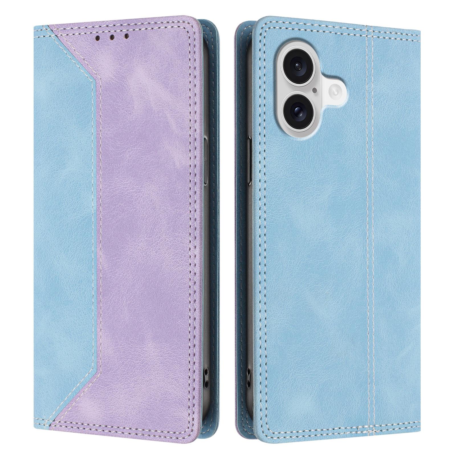 

For iPhone 17 Leather Case Skin Touch Color Splicing RFID Blocking Wallet Stand Phone Cover
