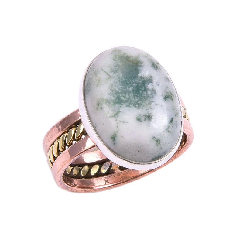 Natural Dendrite Opal Gemstone Two Tone 925 Sterling Silver Gift Ring S.7 w7G29