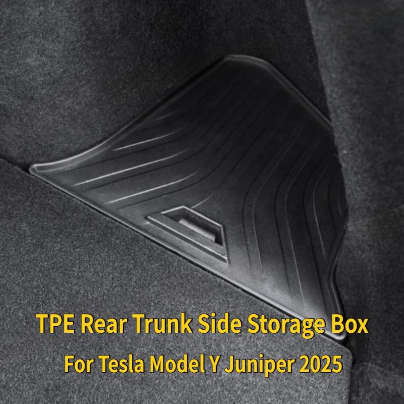 For Tesla Model Y Juniper 2025 Rear Trunk Side Storage Box Cargo Organizer TPE Bin Box Flocking Mat Partition Board Accessories