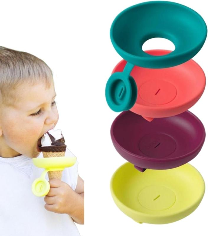 Pack of 4 Food-grade Silicone Ice Cream Holder Stand Drip Proof Children Popsicles Rack Leak-Proof Cone Support