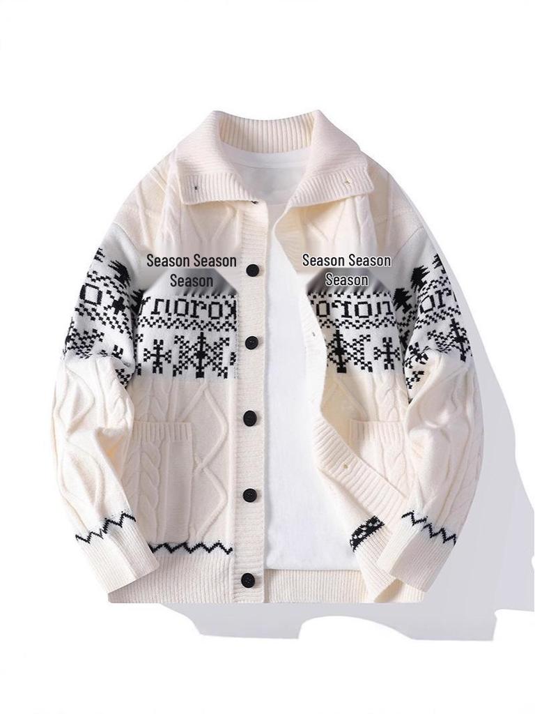 Men's Plus Size Christmas Jacquard Knit Sweater Coat