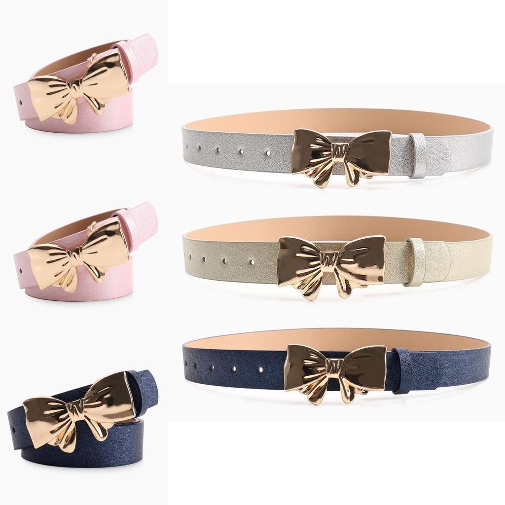 Pu Leather Womens Belt With Metal Bow Knot Buckle For Casual And Office Style
