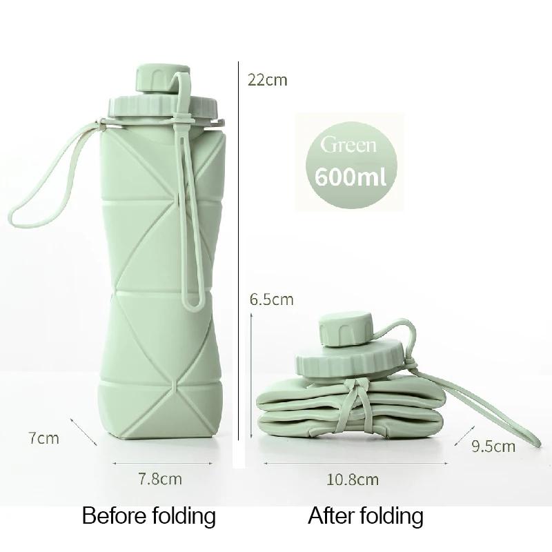 600ML Silicone Folding Water Bottle Sport Camping Hiking Motivational Drinking Bottle Cycling Kettle Reusable Adult Portable
