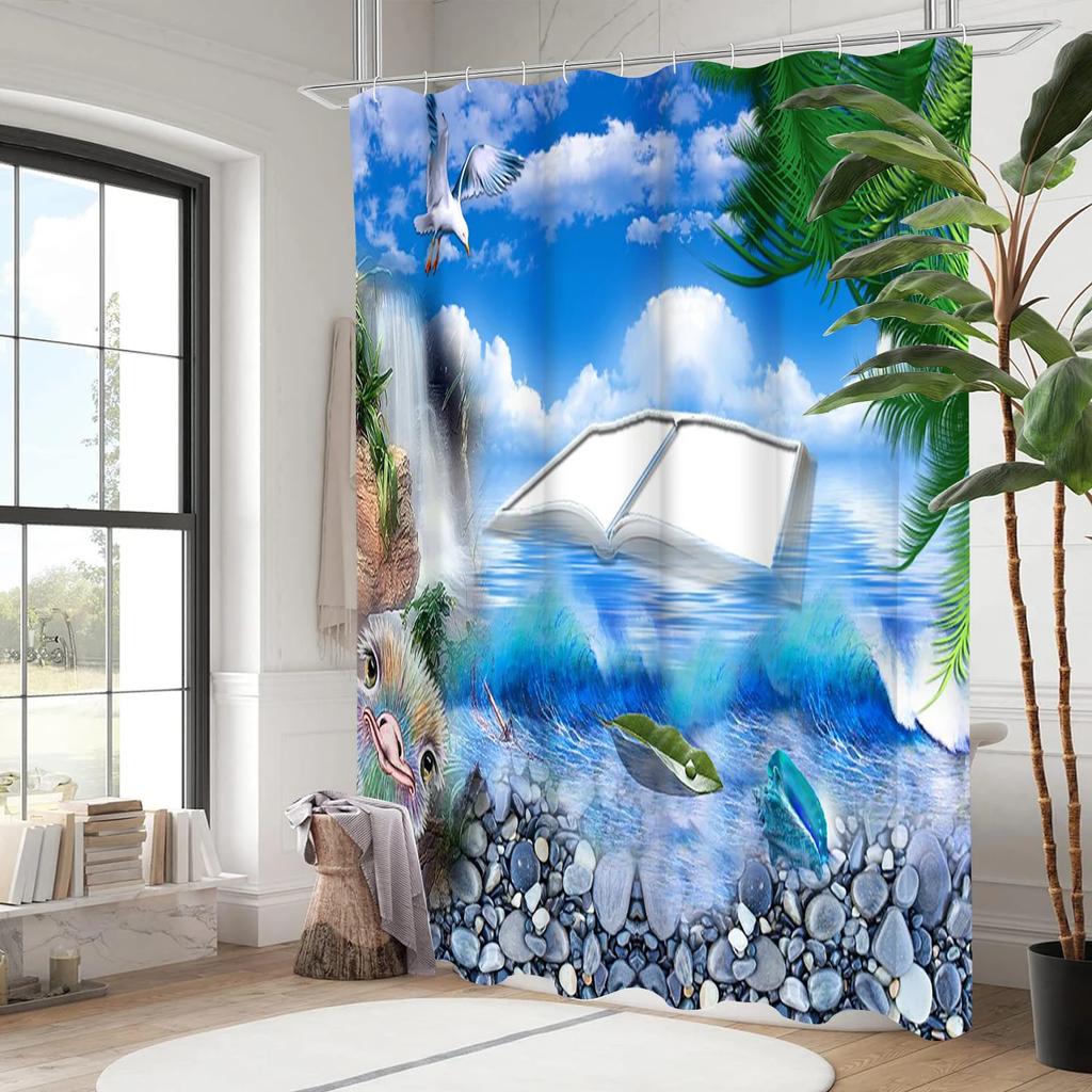 Beach scenery pattern Bathing Curtain  Bathroom Shower Curtain Waterproof With 12 Hooks Home Deco