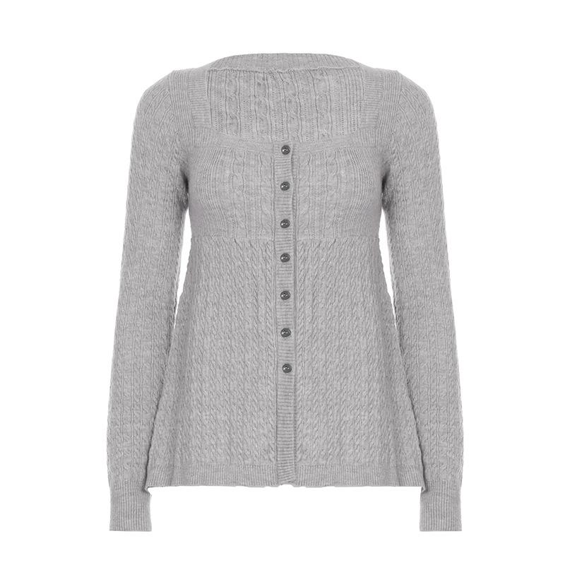 

Женский квадратный вырез Простой свитер Милая мода Похудение Возраст Рубашка S серый