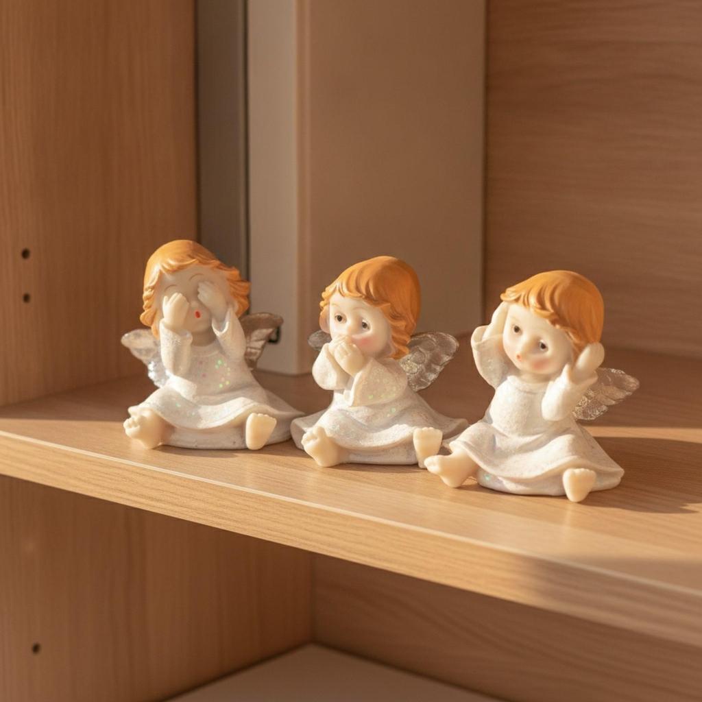 3 Pieces Seated Angel Figurines Decorative Resin Angels Lightweight for Desk
